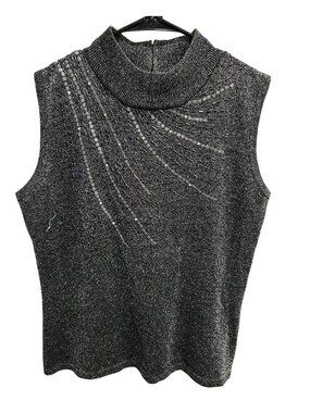 High Point Large Sleeveless Mock Neck Sparkle Metallic Top Sequin Detail Bling